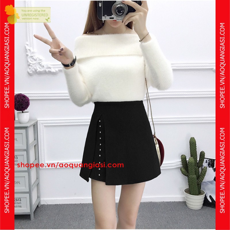 Quần Giả Váy Nữ 1 Hàng Hạt Nhỏ Giữa Mt1063 aoquangiasi.com duyên dáng mang đến sự tươi trẻ, vải kaki, màu đen, size S, M
