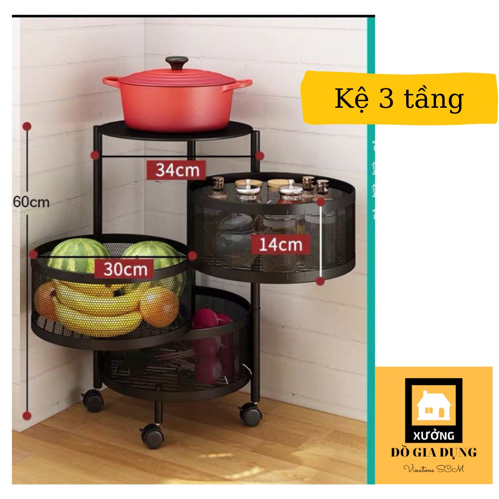 Kệ tròn xoay đa năng đựng rau củ quả [HÀNG LOẠI 1]  xoay 360*, dễ dàng lắp đặt, thép sơn tĩnh điện chống gỉ sét