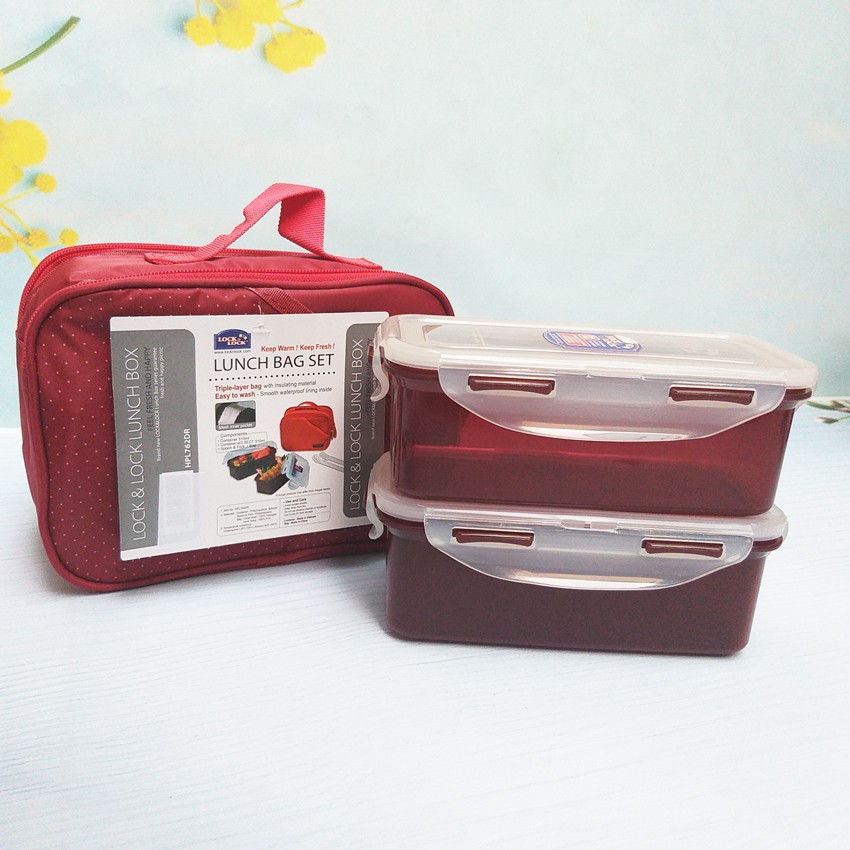 Bộ hộp cơm Lock&Lock HPL762DR túi đỏ đẹp