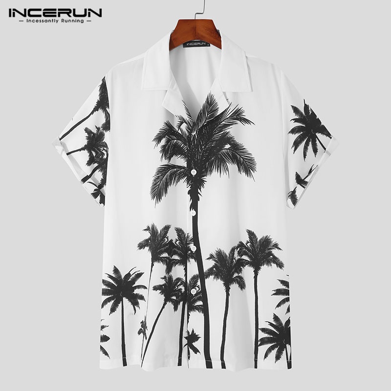INCERUN Áo Sơ Mi Ngắn Tay In Họa Tiết Thời Trang Mùa Hè Dành Cho Nam