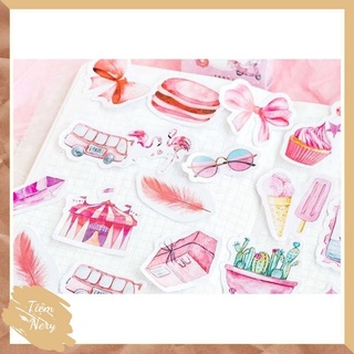 Set 45 sticker tổng hợp màu hồng + sen đá, xương rồng