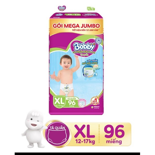 Tã quần Bobby gói Mega Jumbo M120/ L111/ XL102/ XXL93/ M124/ L111+9/ XL96/ XXL88