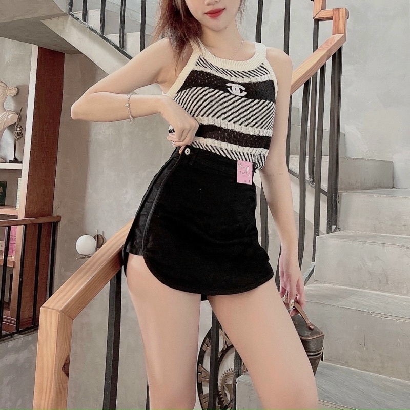 Quần váy jean nữ co giãn quần short jean giả vày vạt tròn siêu xinh