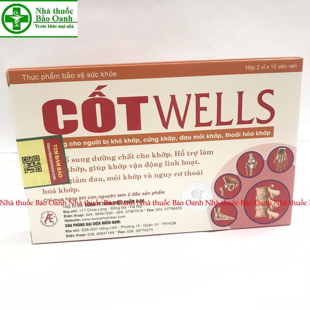 Viên uống CốtWells / Cốt Wells - Hỗ trợ giảm đau, mỏi khớp và nguy cơ thoái hóa khớp – hộp 20 viên- Chính Hãng Á âu