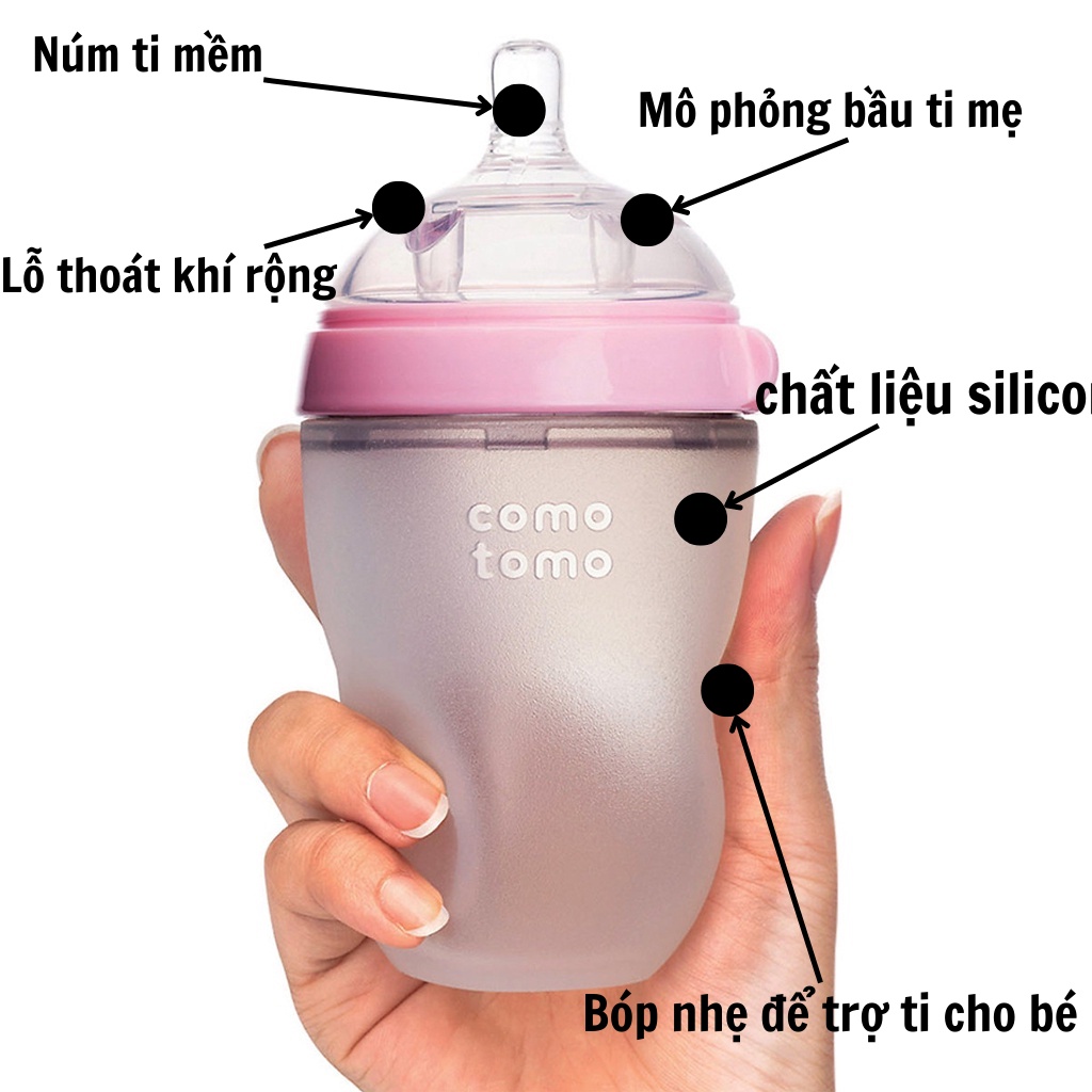Bình sữa cho bé 150ml/250ml Núm Silicon Siêu Mềm ( Tặng kèm tay cầm )