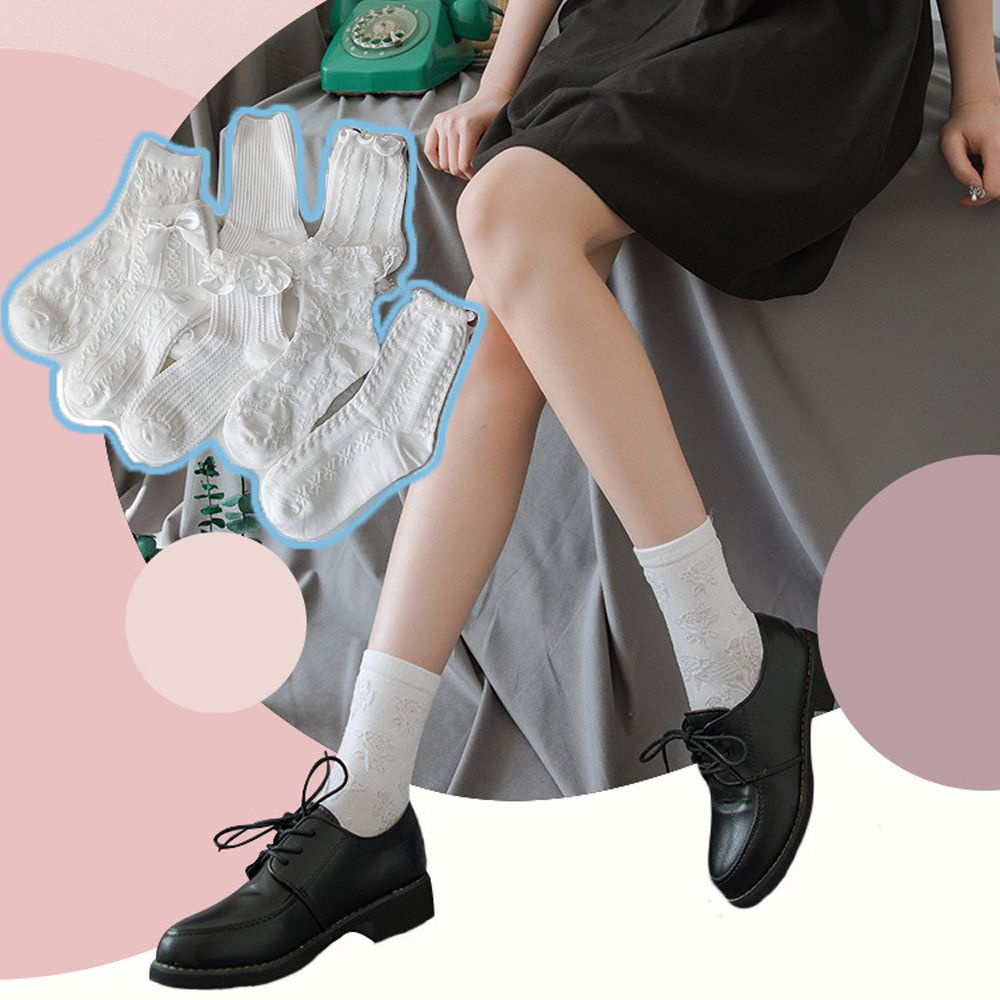 Tất chân dệt kim lông xù phong cách lolita cổ điển thời trang phối ren màu trắng dành cho nữ