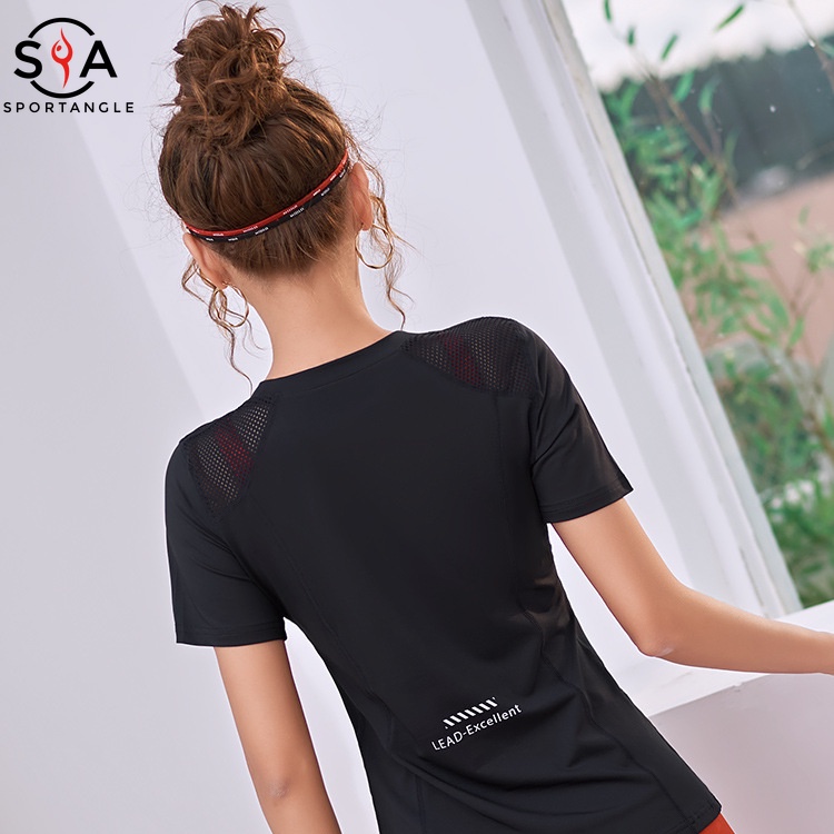 Áo thun thể thao kiểu dáng tay ngắn màu đơn sắc cá tính cho nữ