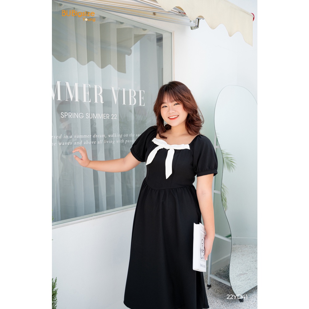 Đầm dáng xoè cổ vuông nơ trắng BIGSIZE (55kg đến 95kg) - 22YD41 - BU Bigsize Young