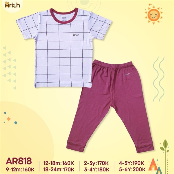 [CHÍNH HÃNG] Bộ quần dài tay ngắn cài vai Arich chất liệu Petit Sợi tre cho bé 8-26kg