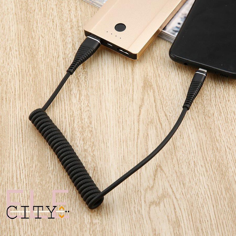 111ele} USB-C Type C Cable Coiled Spring Type-C Data Sync Charging Cable