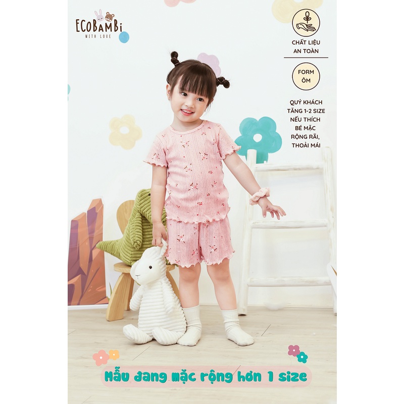Bộ thun cotton TAY NGẮN phong cách Hàn Quốc bé gái EcobambiWithLove