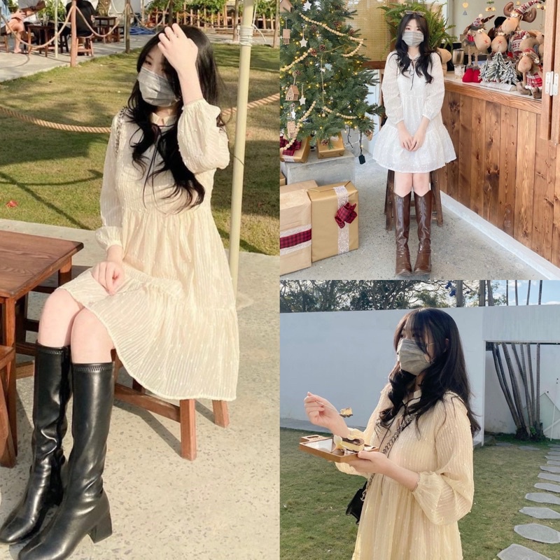 [Ảnh thật/Video]Váy baby doll voan hạt nổi siêu xinh xắn Váy voan ulzzang