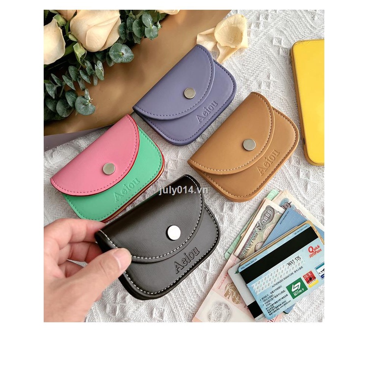 Ví Ngắn Đựng Thẻ Aeiou Cao Cấp Màu Tương Phản Thời Trang Phong Cách Hàn Quốc Cho Nữ