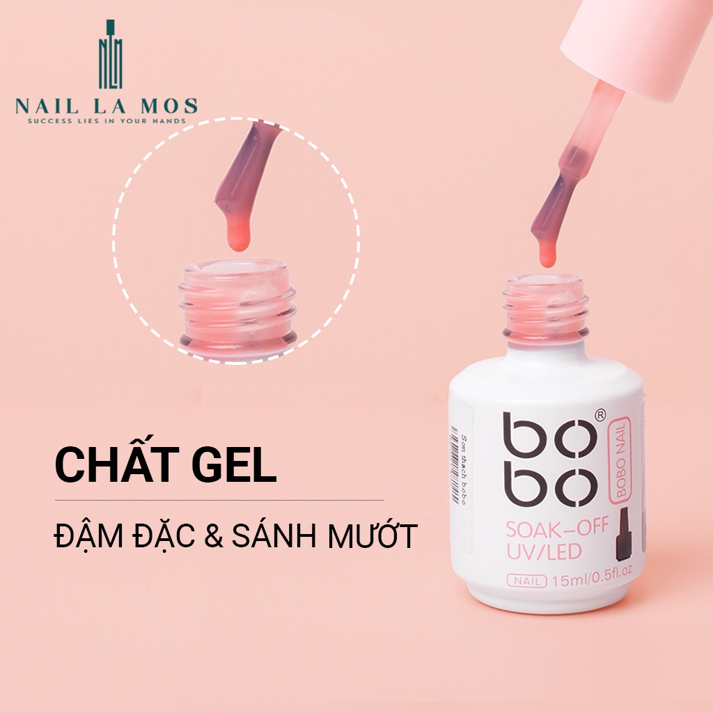 Sơn gel thạch Bobo chính hãng chất đậm đặc, bám móng, lên màu chuẩn 15ml (lẻ chai)