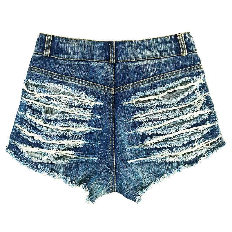 672#summer Quần short denim Lưng Cao Thiết Kế Xẻ Rách Thời Trang Quyến Rũ Cho Nữ