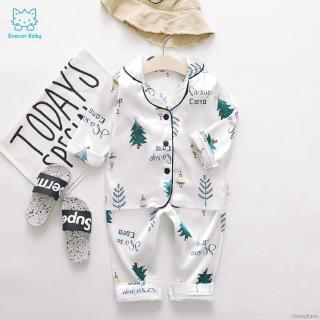 Bộ Pijama Dài Tay+Quần Dài In Hình Cây Thông Cho Bé
