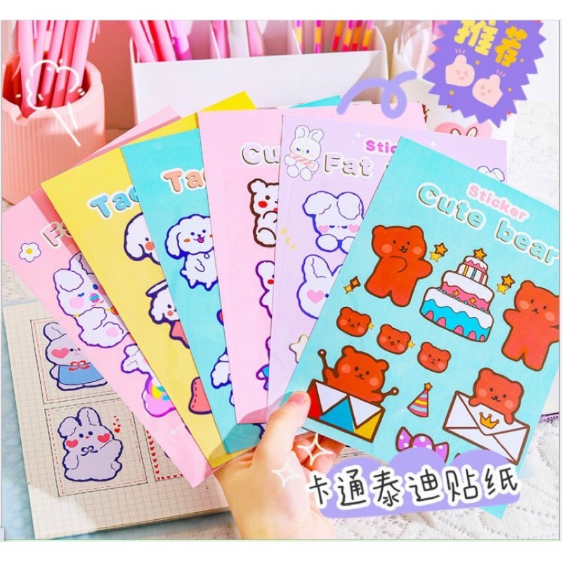 🌸 Sticker chống thấm - Nhãn dán chống nước hoạ tiết hoạt hình gấu/thỏ/chó