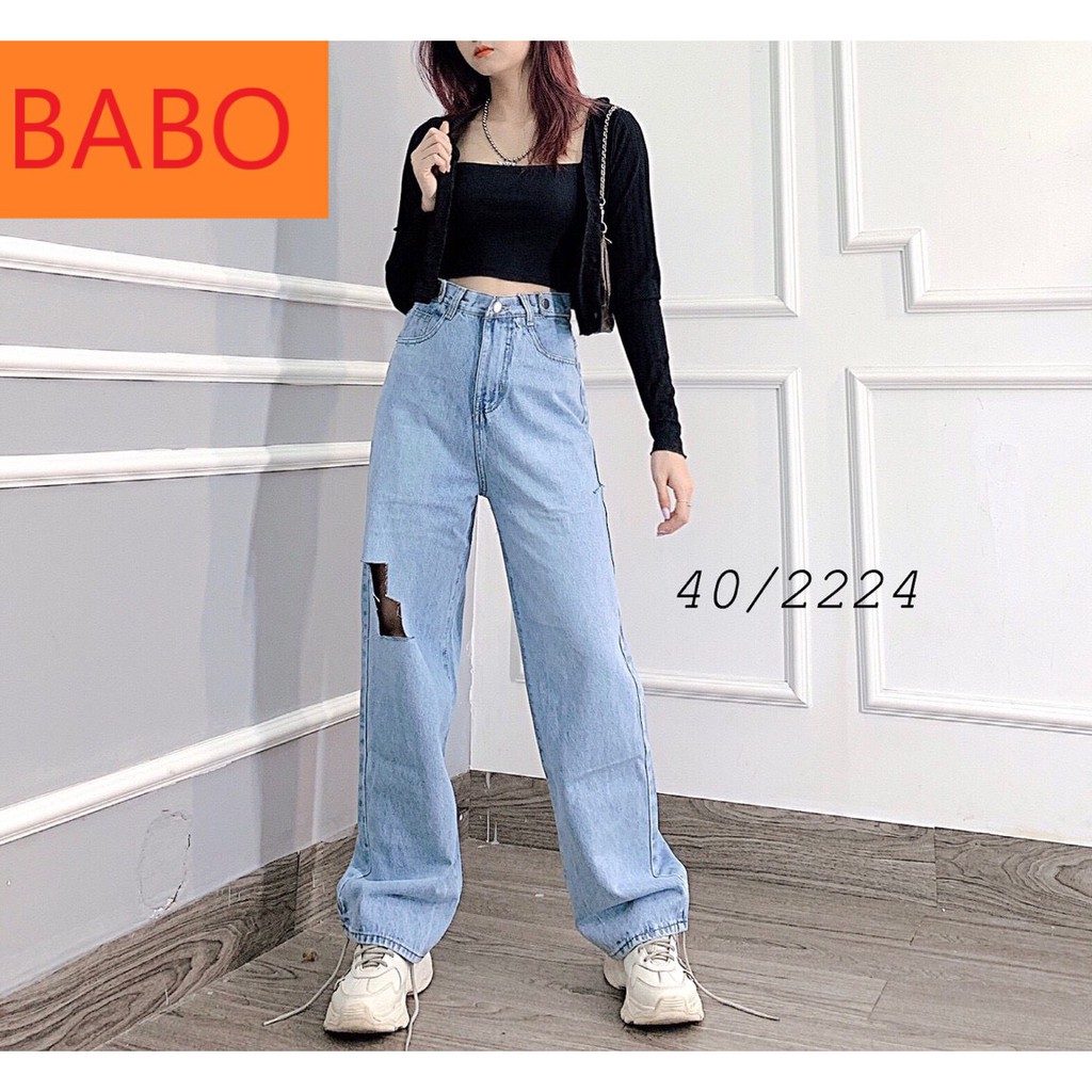 [ FREESHIP ] QUẦN JEAN ỐNG RỘNG NỮ MÀU XANH LƯNG CAO PHỐI 2 ĐAI CAO CẤP BABO RÁCH ÔNG VUÔNG HÌNH CHỮ L SIÊU CÁ TÍNH