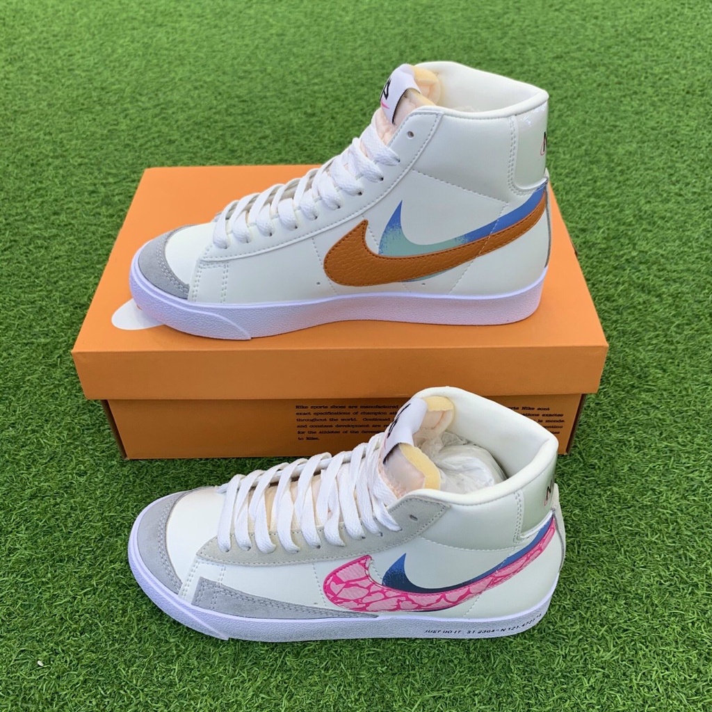 Giày Thể Thao Nike Blazer Mid 77 Vintage Pink Orange, Giày Sneaker Nam Nữ Blaze Cổ Cao Hồng Cam Full Giấy gói, Bill, Box