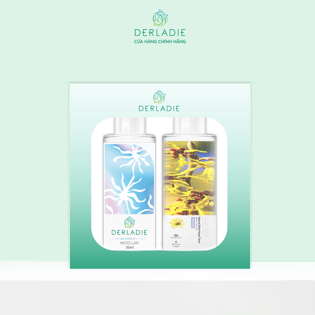 Combo Mini Size Nước tẩy trang Derladie Cleansing Water Witch Hazel, Nước cân bằng Natural Witch Hazel Toner 30ml | BigBuy360 - bigbuy360.vn