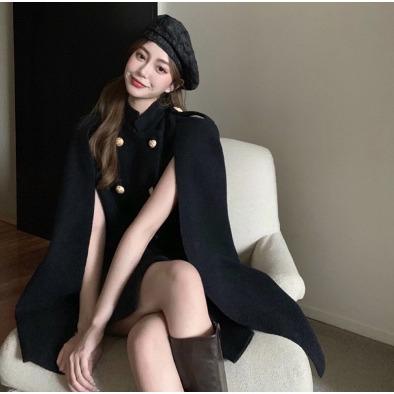 Áo khoác dạ đen khoét tay sang chảnh | BigBuy360 - bigbuy360.vn