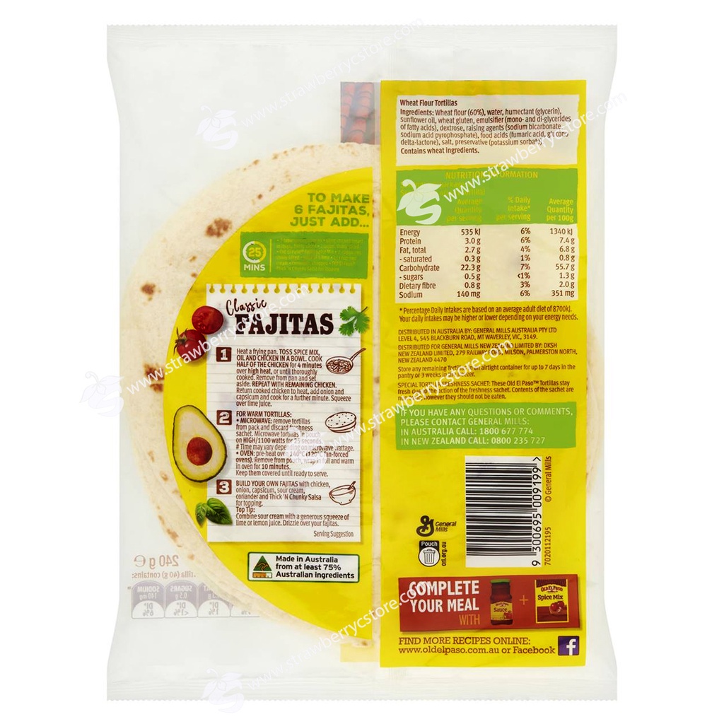 Vỏ Bánh Old El Paso Mexican Burrito Regular Tortillas , Gói 240g, 6 Cái