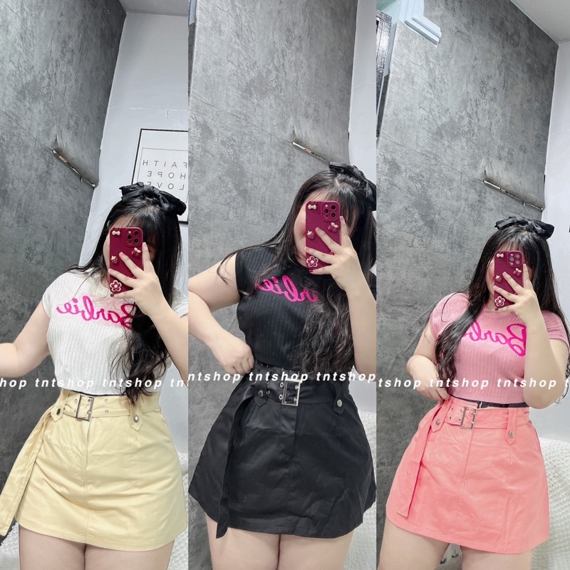 Chân Váy Kaki Cạp Cao Kèm Thắt Lưng