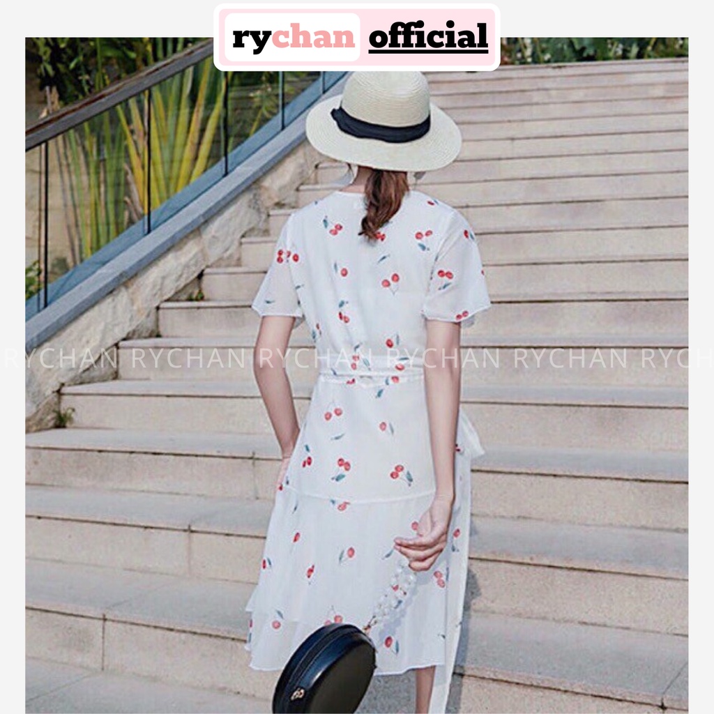 [ẢNH THẬT CUỐI] DX158 - Đầm Xòe Đi Du Lịch Cherry Đắp Chéo Cột Eo