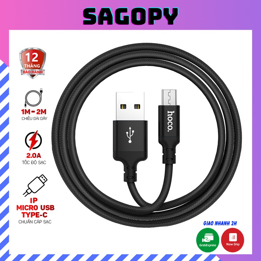 Dây sạc nhanh Hoco X14 IP X/Xs/11 Promax/12/12 Promax/13/13 Promax, type C, Micro, cáp sạc nhanh tai nghe bluetooth pin