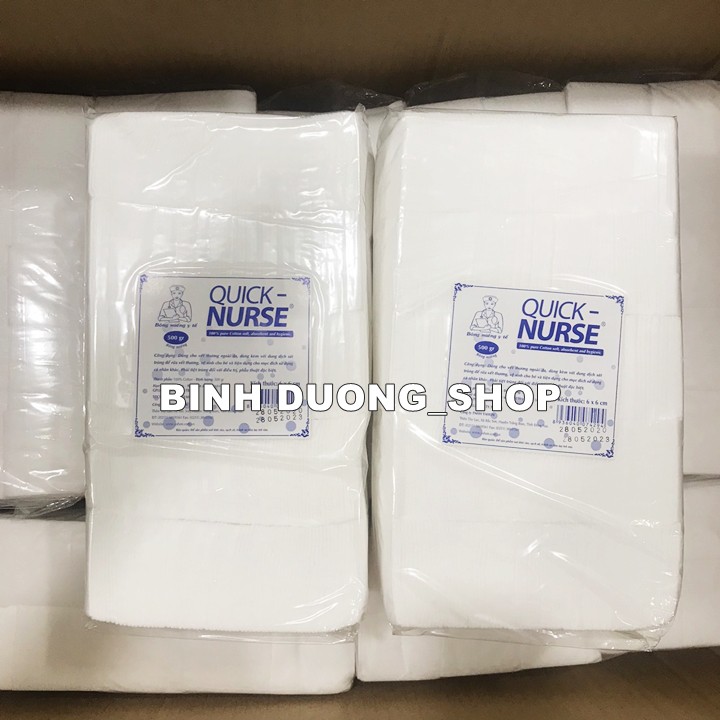 Bông Gòn y tế cắt sẵn Quick Nurse dùng cho spa , Bông gòn cắt 6x6 cm, bịch 500gr dùng trong thẩm mỹ,spa