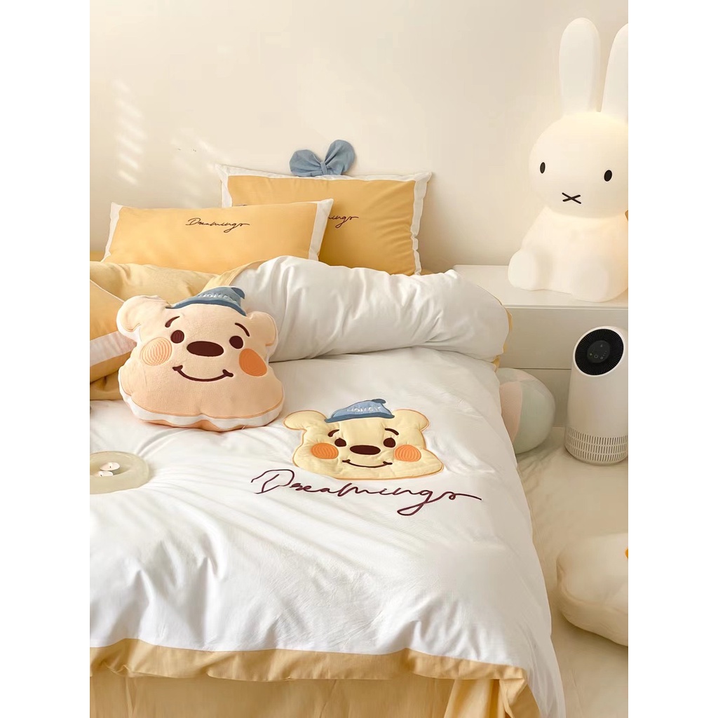 Bộ Chăn Ga Gối 5 Món Cotton Linen Họa Tiết Hoạt Hình Disney Dễ Thương Luna Bedding