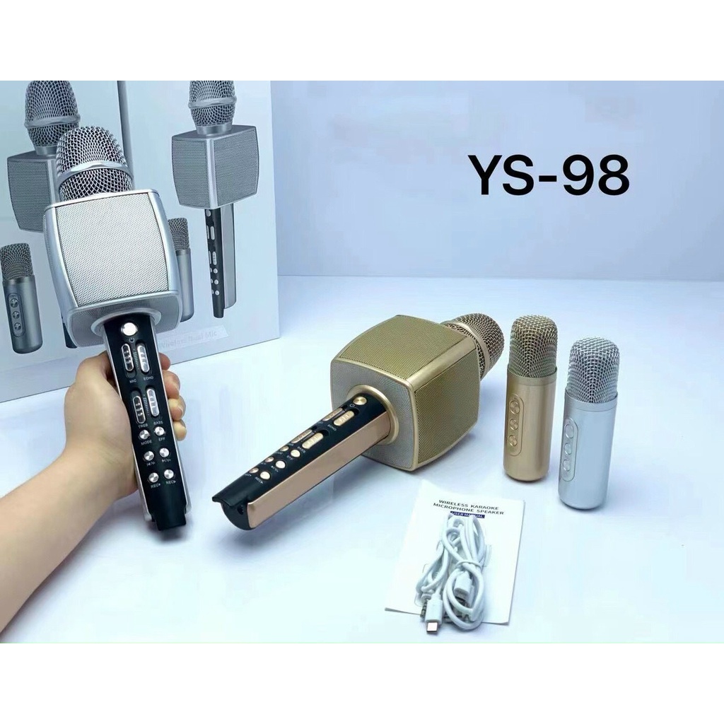 Micro karaoke YS98 cao cấp, Micro karaoke bluetooth không dây tích hợp loa bass, tres, Bảo hành 6 tháng