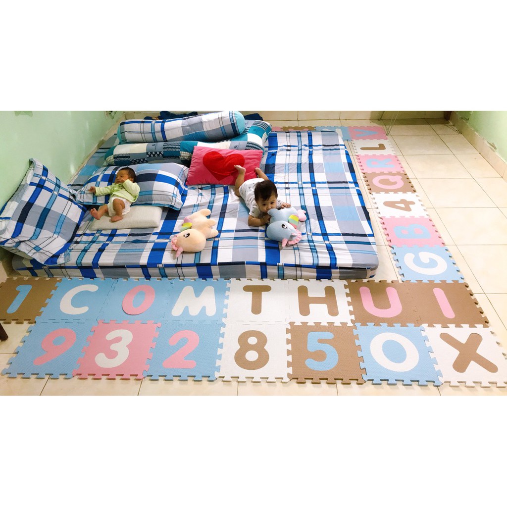 THẢM XỐP CHO BÉ- KHÔNG MÙI-COMBO : 36 miếng Thảm cái pastel Hồng và chữ số pastel Hồng (1,8mx1,8m) SMILE PUZZLE