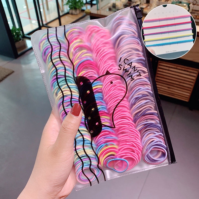 Set 500 Dây Chun Buộc Tóc Nhiều Màu Kèm Túi Zip BT15
