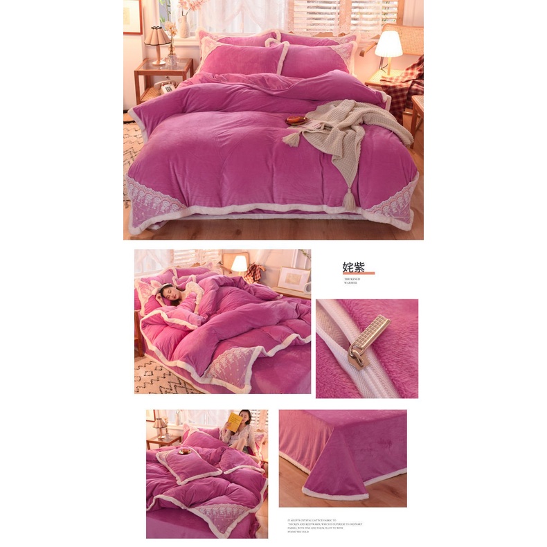 Winter thickened crystal velvet four piece set magic velvet double-sided velvet princess style quilt cover bed sheet bedding three piece set