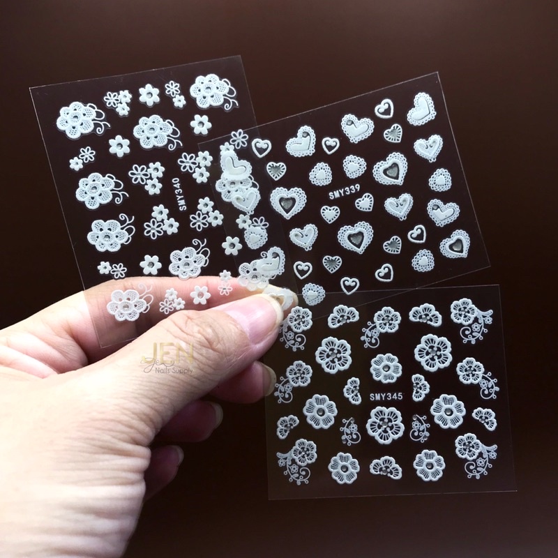 Sticker dán móng hoa lá trắng 3d-hình dán nail