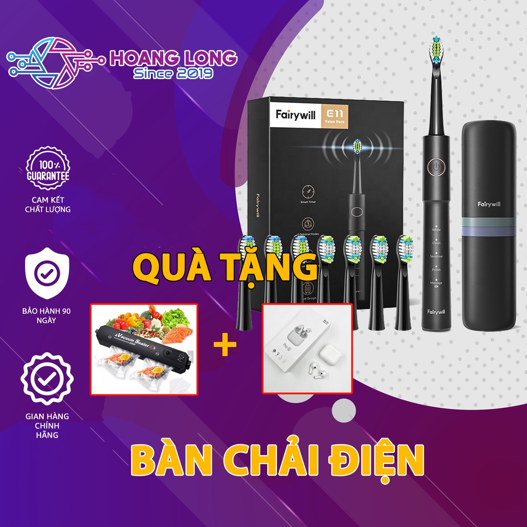 Bàn chải điện fairywill e11 với 7 đầu bàn chải thay thế