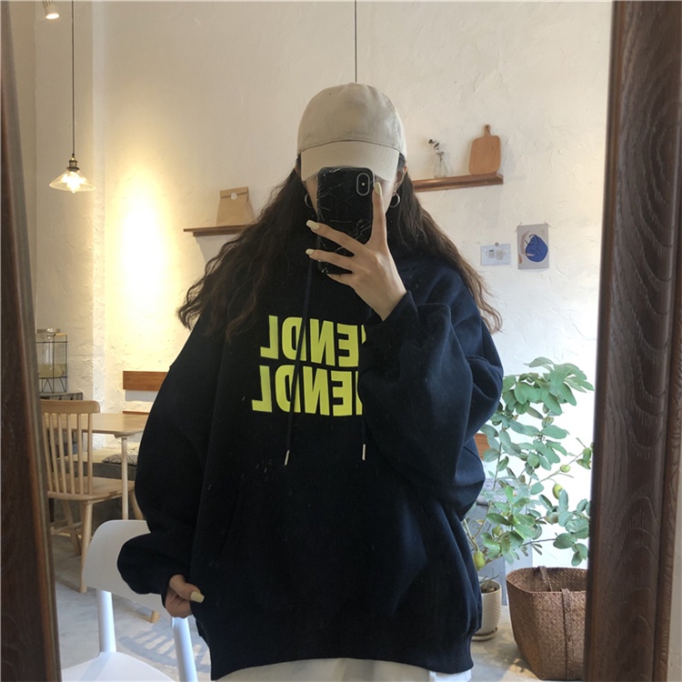 Xiaozhainv Áo hoodie tay dài dáng rộng in hoạ tiết với 3 màu dễ phối đồ sành điệu cho nữ | BigBuy360 - bigbuy360.vn