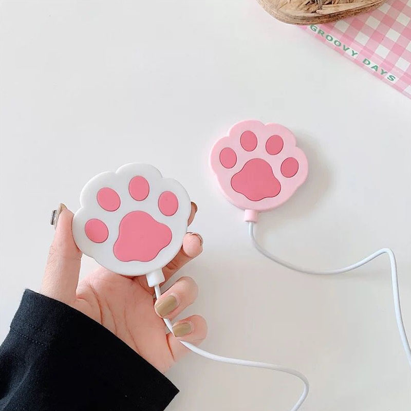 Vỏ silicon bảo vệ bộ sạc không dây từ tính thiết kế đệm móng mèo màu trắng hồng dễ thương cho Apple iPhone 12