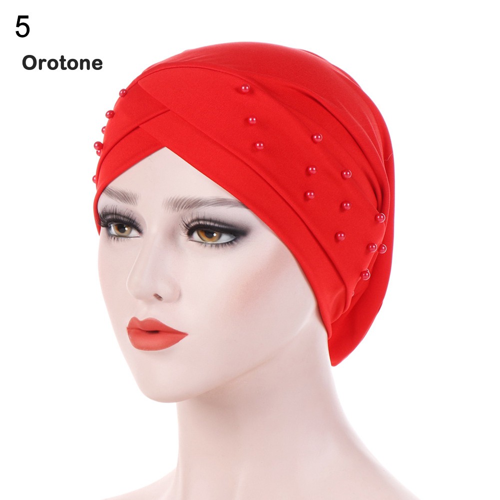 ♌ Or Women Beads Elastic Turban Hat Muslim Cancer Chemo Cap Hijab Head Wrap