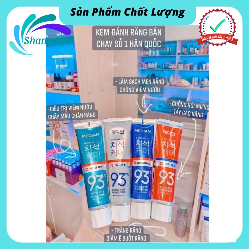 Kem đánh răng Median Dental IQ 93 Tuýp 120g Hàn Quốc trắng răng chắc nướu hơi thở thơm mát nụ cười rạng ngời