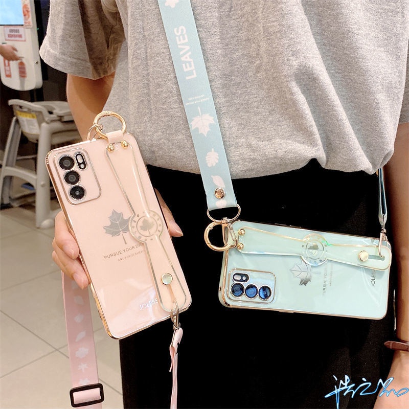 Ốp Điện Thoại Họa Tiết Lá Phong Có Dây Đeo Cổ Tay Cho Oppo A16 A83 A54 A94 A93 A74 A55 A95 A96 A76