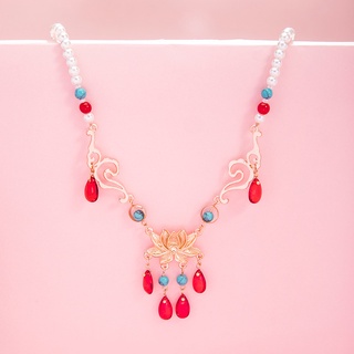  1 Vòng Cổ Mặt Hình Giọt Nước Màu Đỏ Tráng Men Phong Cách Trung Hoa Cổ Điển Mềm Mại Dành Cho Nữ 