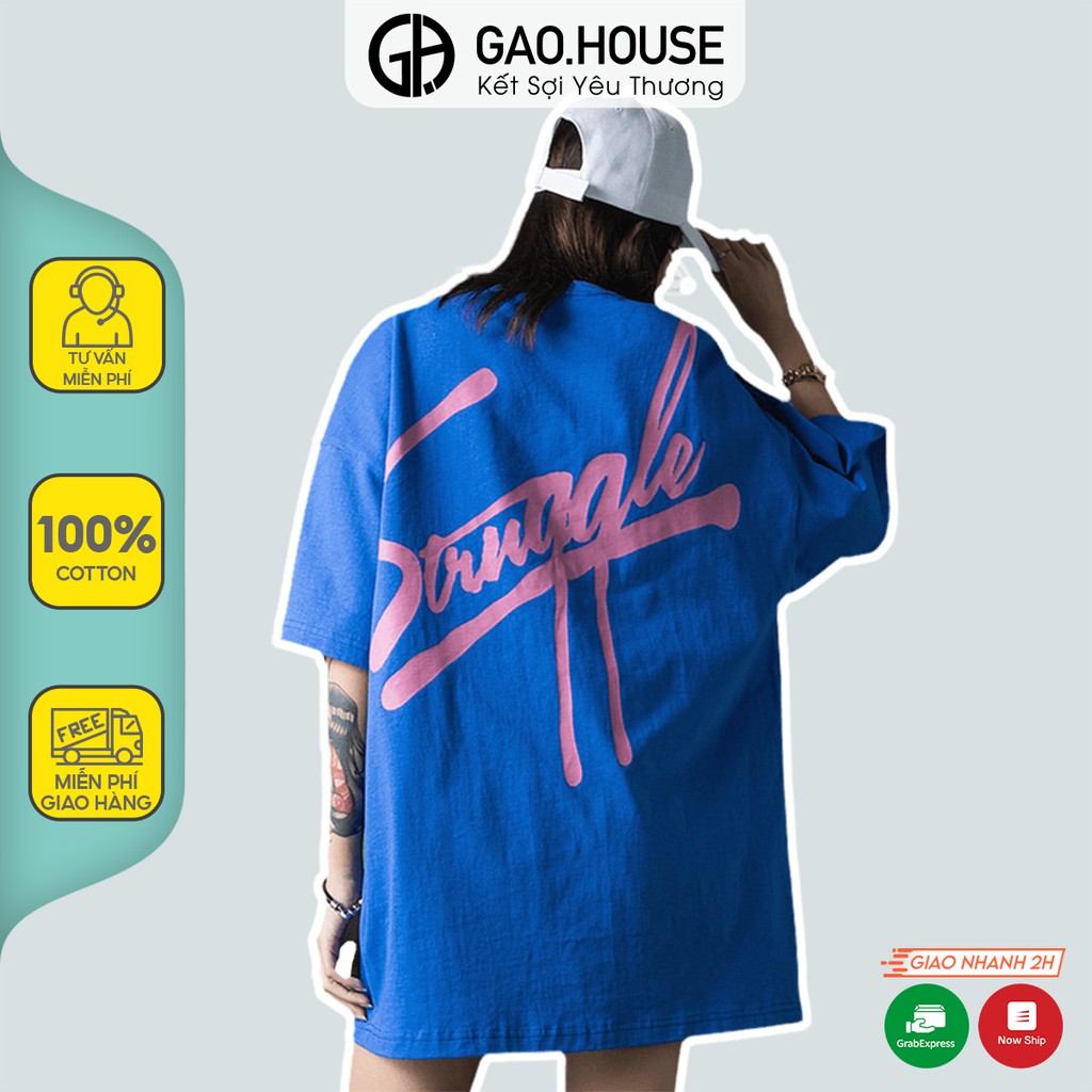 Áo thun nam nữ cộc tay Gạo House cotton màu xanh đậm Strunggle dáng oversize V217