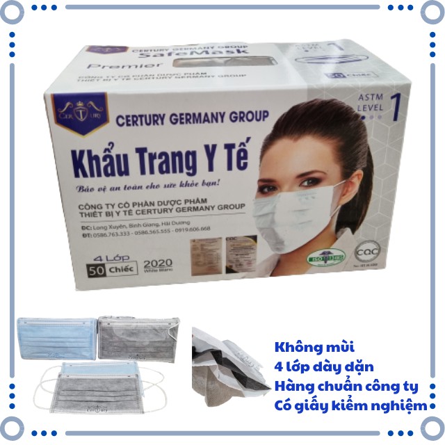 [Loại Dày-4 Lớp] Khẩu Trang Y Tế 4 Lớp Certury Dày Dặn Hộp 50 Cái-Khẩu Trang Kháng Khuẩn Hàng Chuẩn Công Ty