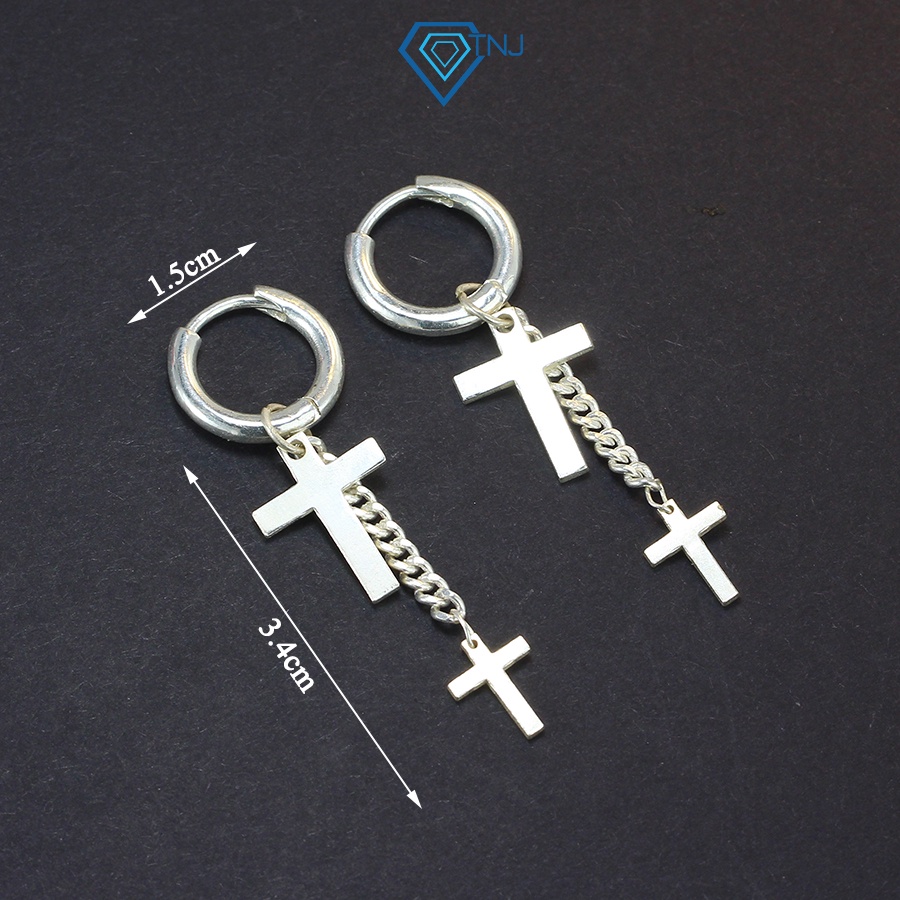 Khuyên tai bạc nam tròn hình thánh giá đơn giản BTA0057 - Trang sức TNJ
