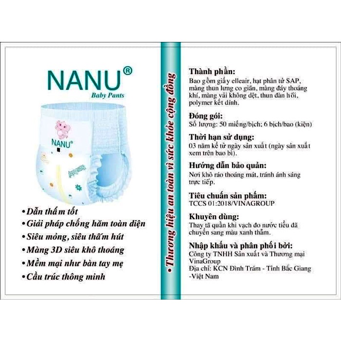 Bỉm quần Nanu baby ultrathin xuất Nhật size S/M/L/XL/XXL/XXXL, tã dán Nanu siêu mỏng mềm mịn cho bé bịch 100 miếng