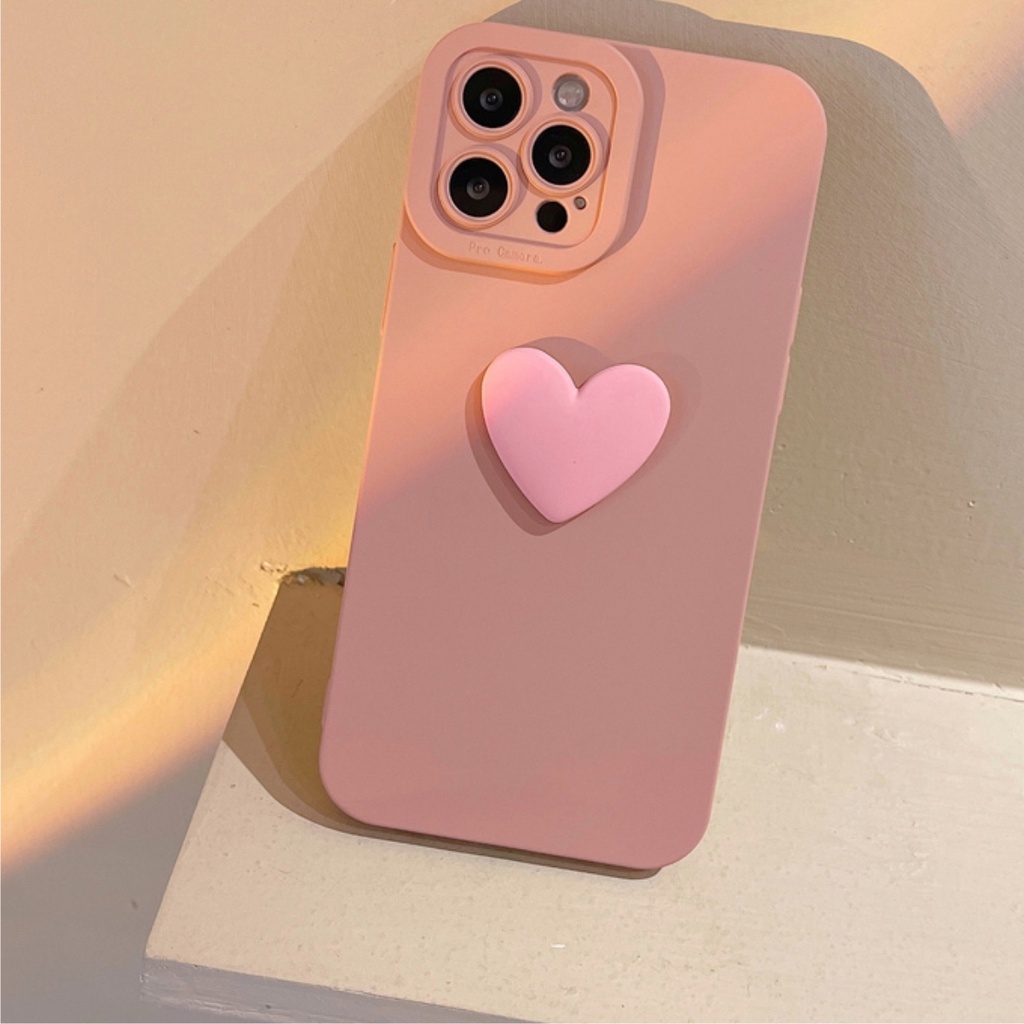 Ốp lưng bảo vệ camera trái tim nổi hồng phấn xinh xỉu dành cho nhiều dòng máy của Iphone/samsung/oppo/realme/xiaomi/vivo
