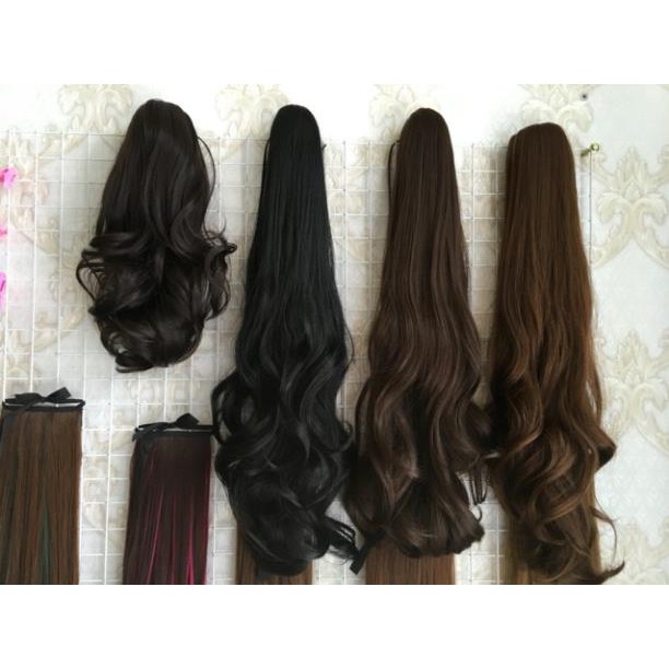Tóc giả nữ đẹp. Tóc giả ngoặm kẹp đuôi tóc xoăn sóng to 60cm, mềm mượt như tóc thật