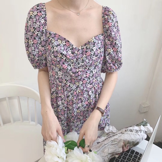 Váy xoè hoa nhí tay bồng nhún ngực Ulzznag style🌸 Hàng Quảng Châu